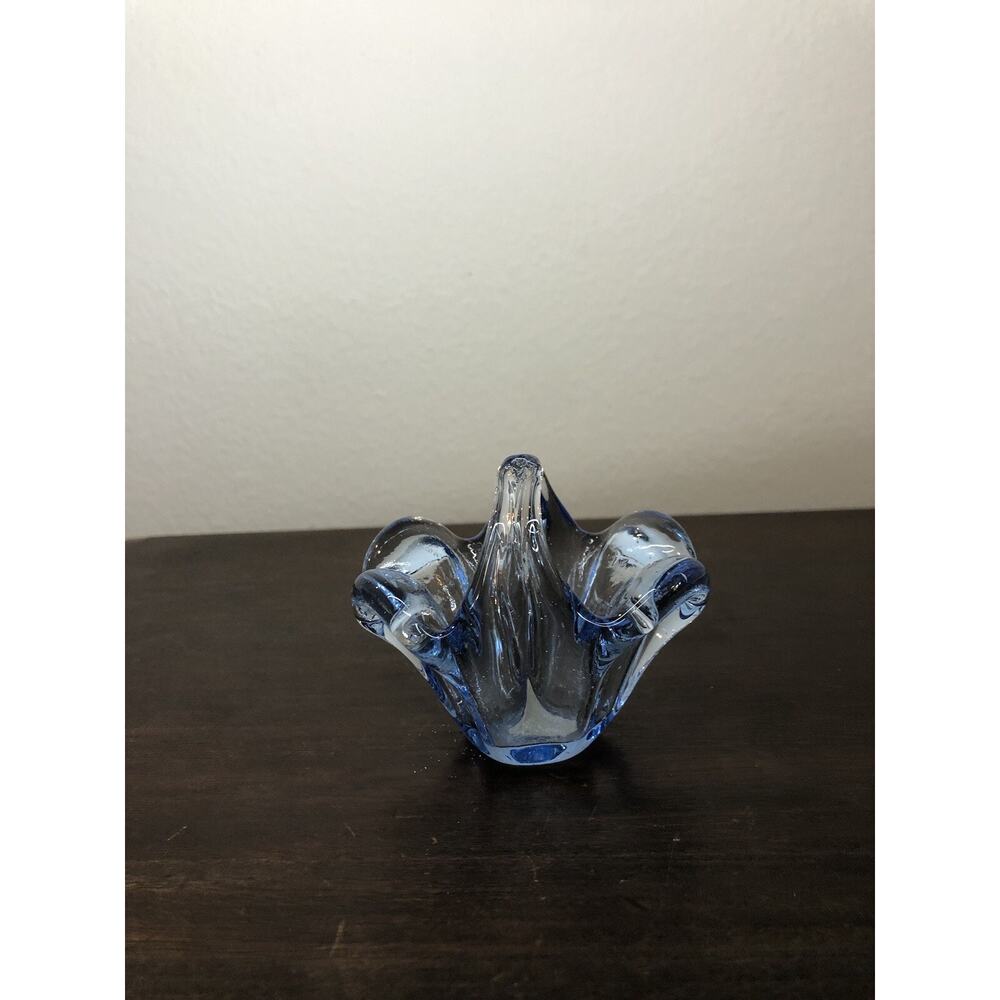 Vintage Murano Mini Basket Blue Glassware Crystal Art Glass Freeform 3" - Picture 2 of 9